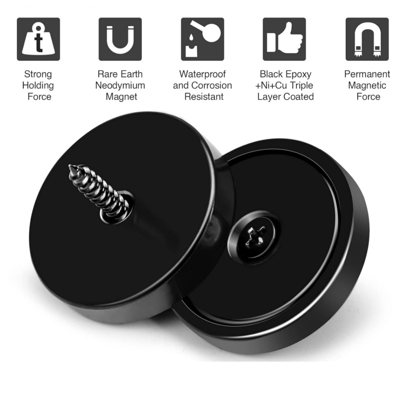 countersunk pot magnet with black steel cushion