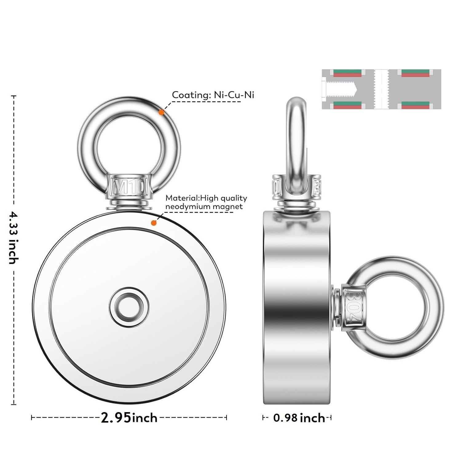 Nickel coated high strength fishing magnet