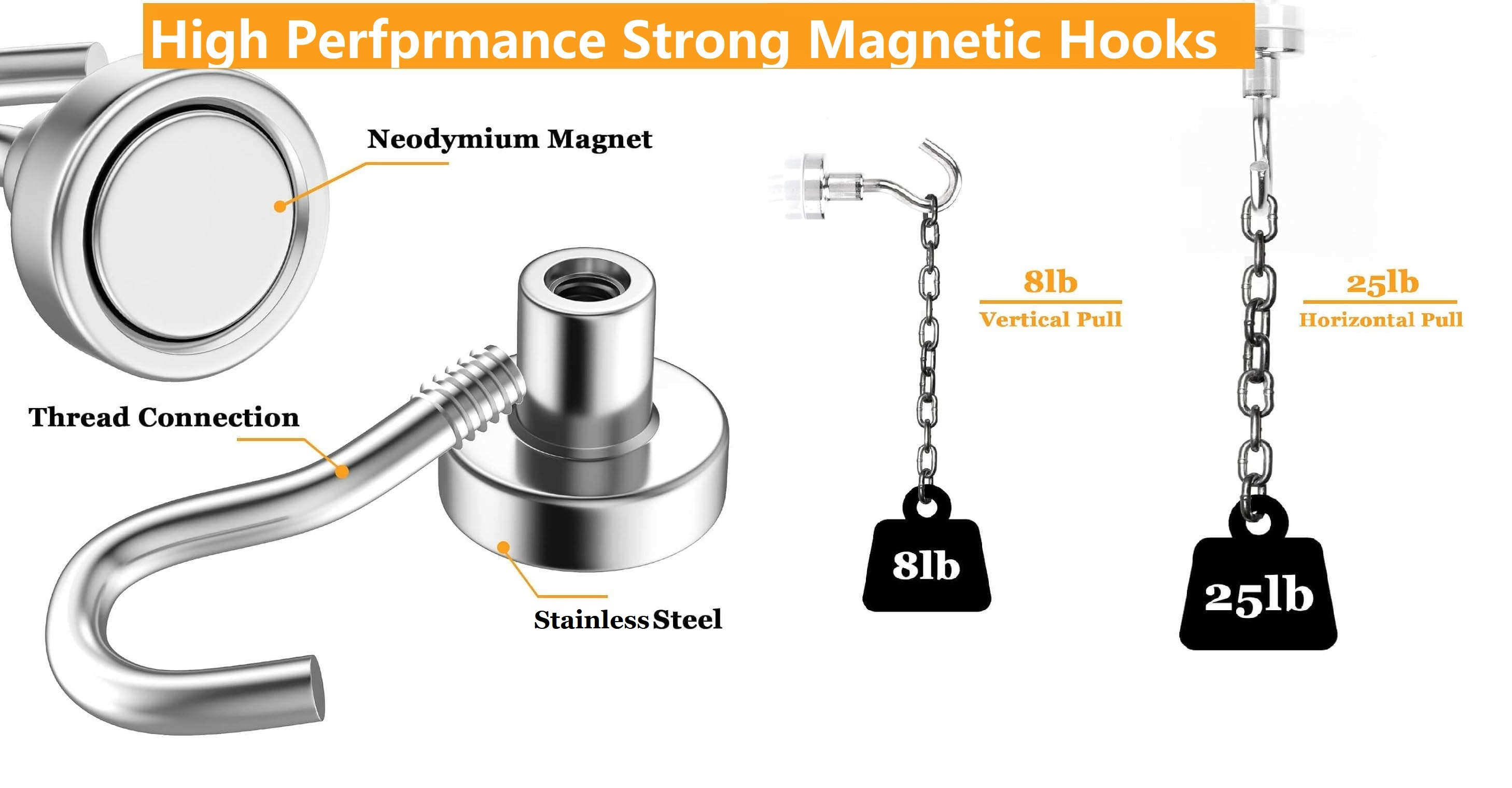 Round base nickel coated hook magnet