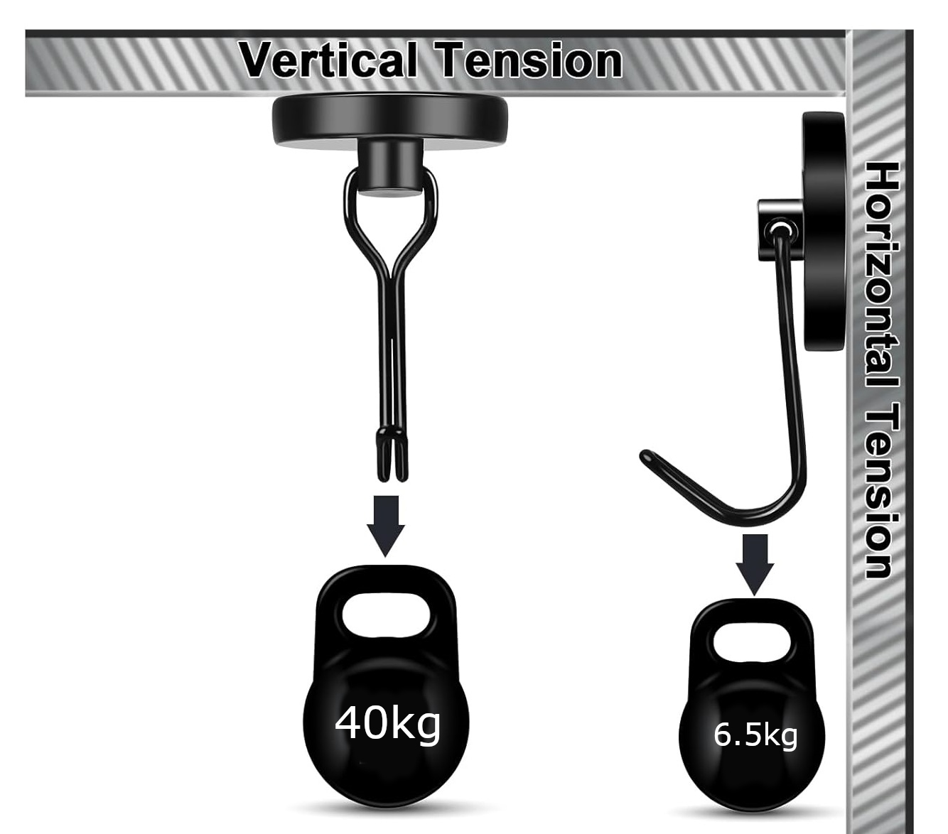 Black 90LBS Rotatable Strong Magnetic Hooks For Hanging