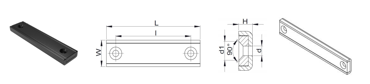Black rectangular shape channel magnet