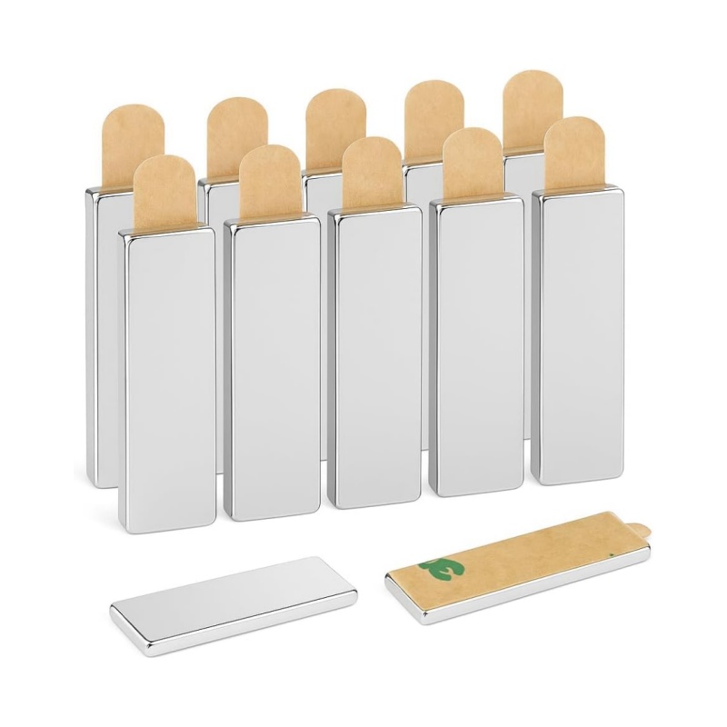 Nickel Plated Neodymium Block Magnets With Adhesive Backing Nickel Plated Neodymium Block Magnets With Adhesive Backing