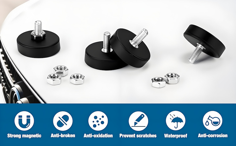 Anti Scratch Mounting Rubber Magnets With M4 Threaded Stud