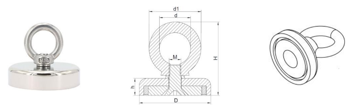 Fishing magnets with countersunk hole eyebolt Fishing magnets with countersunk hole eyebolt
