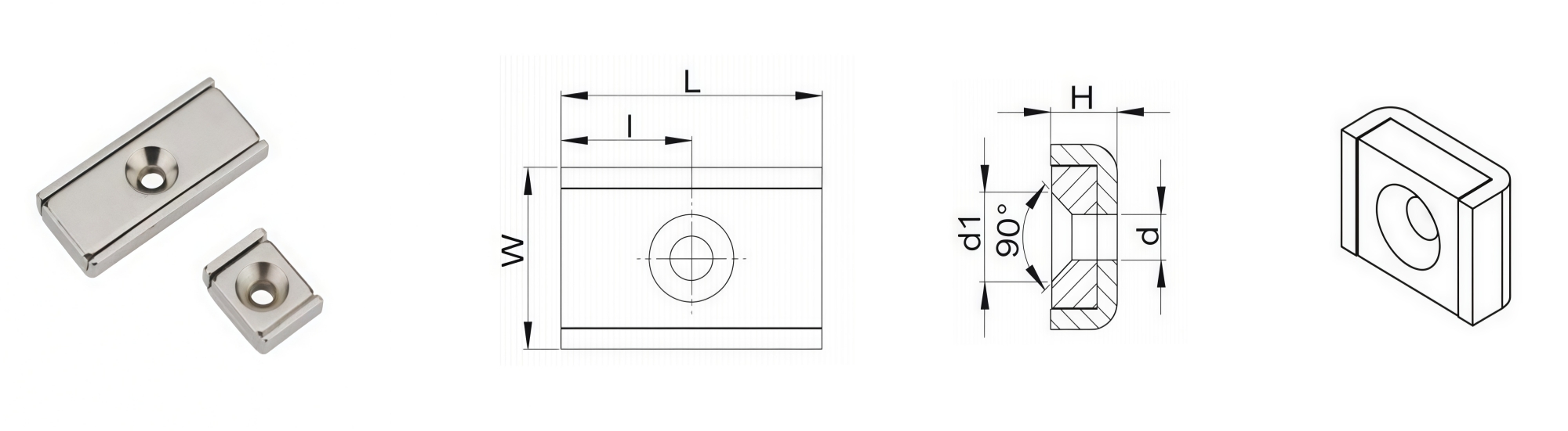 pot magnet with single counter bore