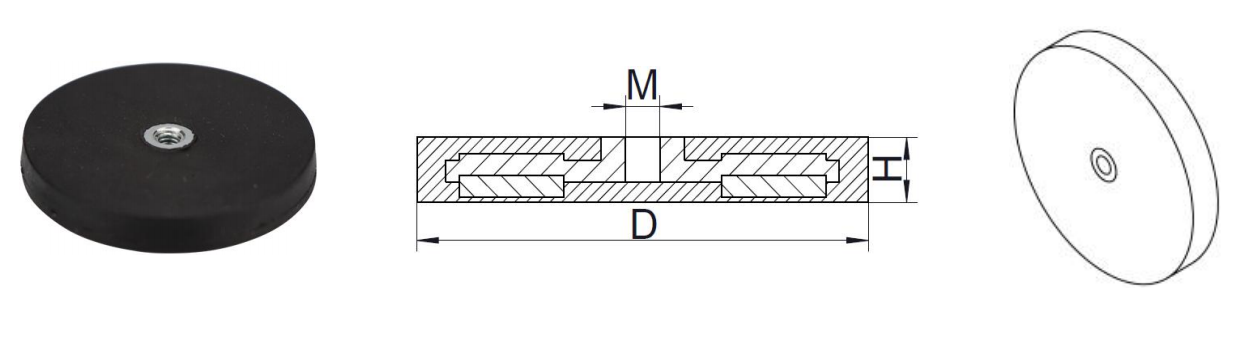powerful black rubber pot magnet with hook