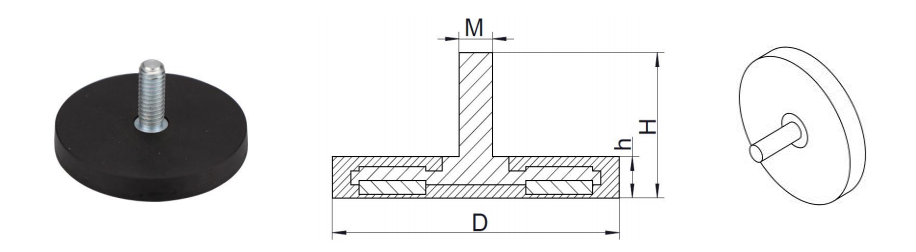 black rubber coated threaded pot magnet for hanging
